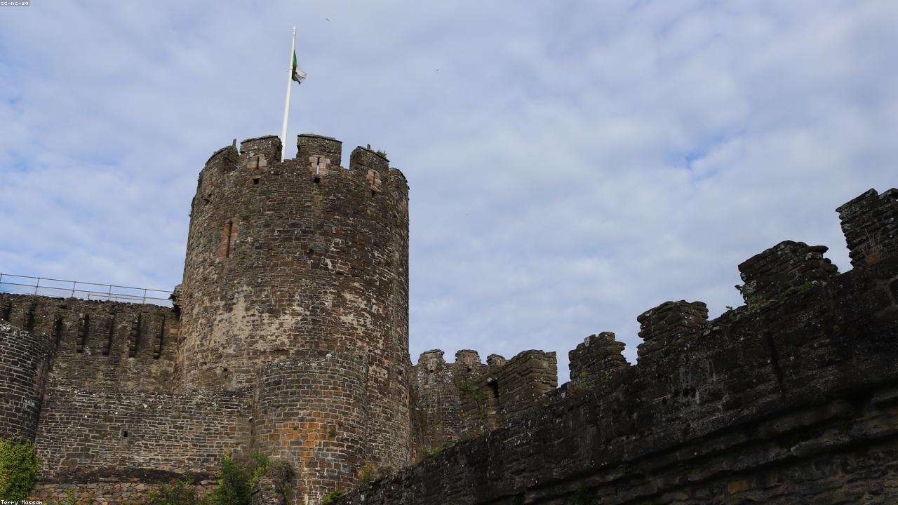 Conwy Castle towers above the medieval town walls