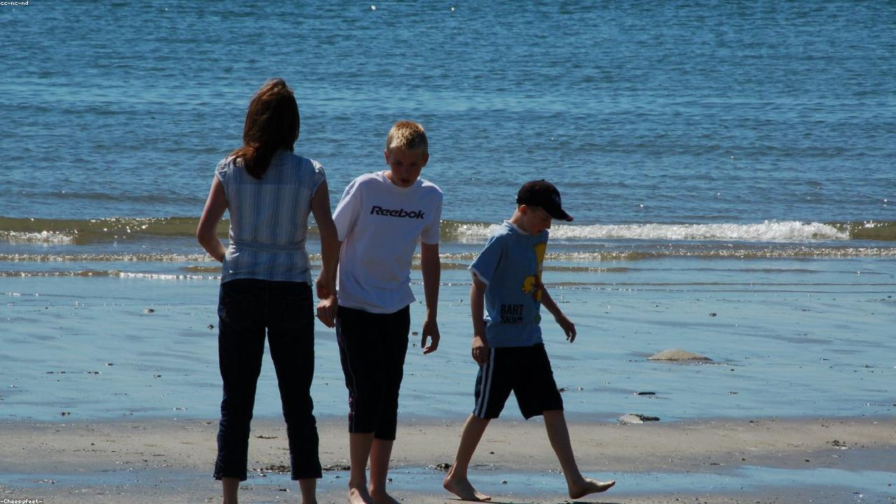 Criccieth west beach with castle and Snowdonian mountains behind
