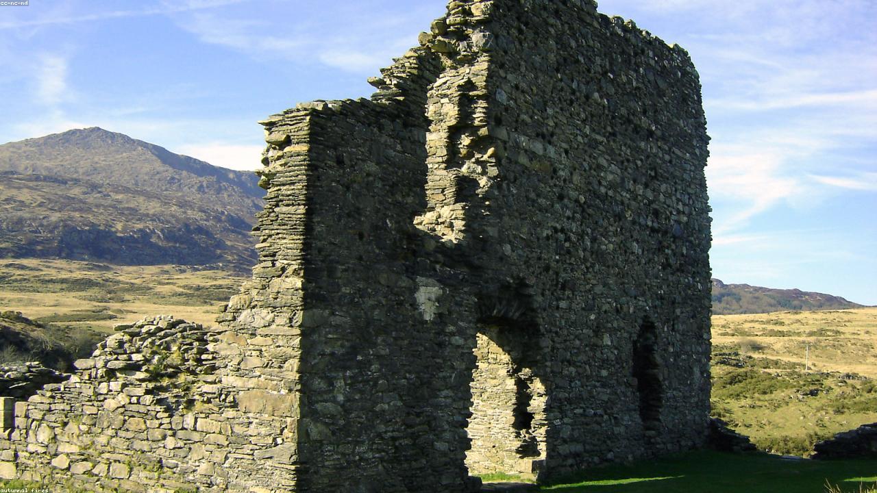 Dolwyddelan Castle square keep on a rocky ridge above the Conwy Valley