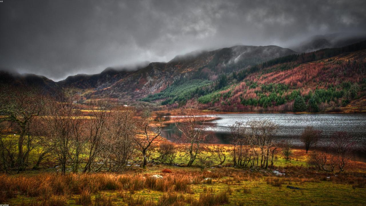 Llyn Crafnant lake in the Conwy Valley hills with surrounding woodland and peaceful reflections