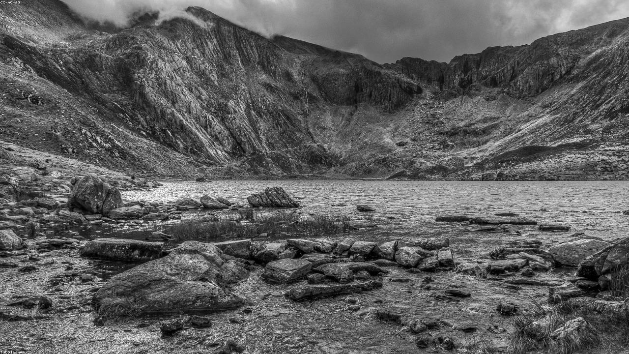 Devil's Kitchen cleft in the cliffs at the head of Cwm Idwal above Llyn Idwal