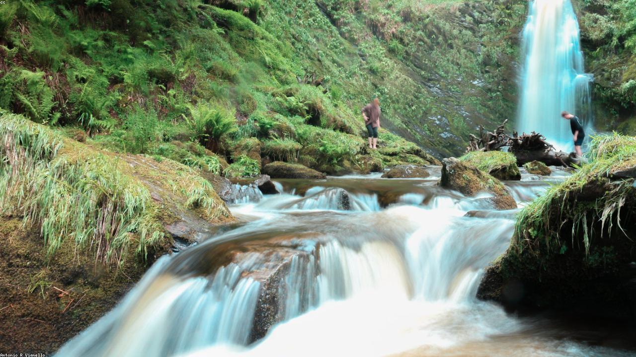 Pistyll Rhaeadr 80-metre waterfall in the Berwyn Mountains valley